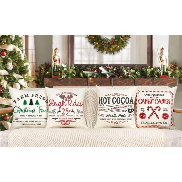 Farmhouse Christmas Pillow Covers 18x18 Set of 4 Winter Holiday Decorations - Picture 2 of 7